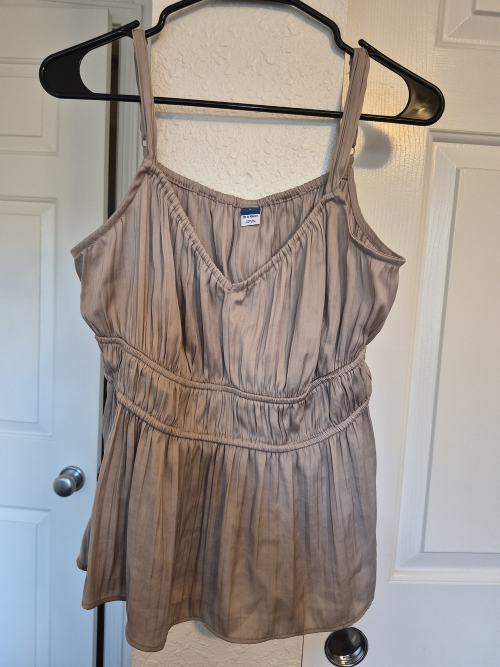 Old Navy Taupe Pleated Spaghetti Strap Tank Top